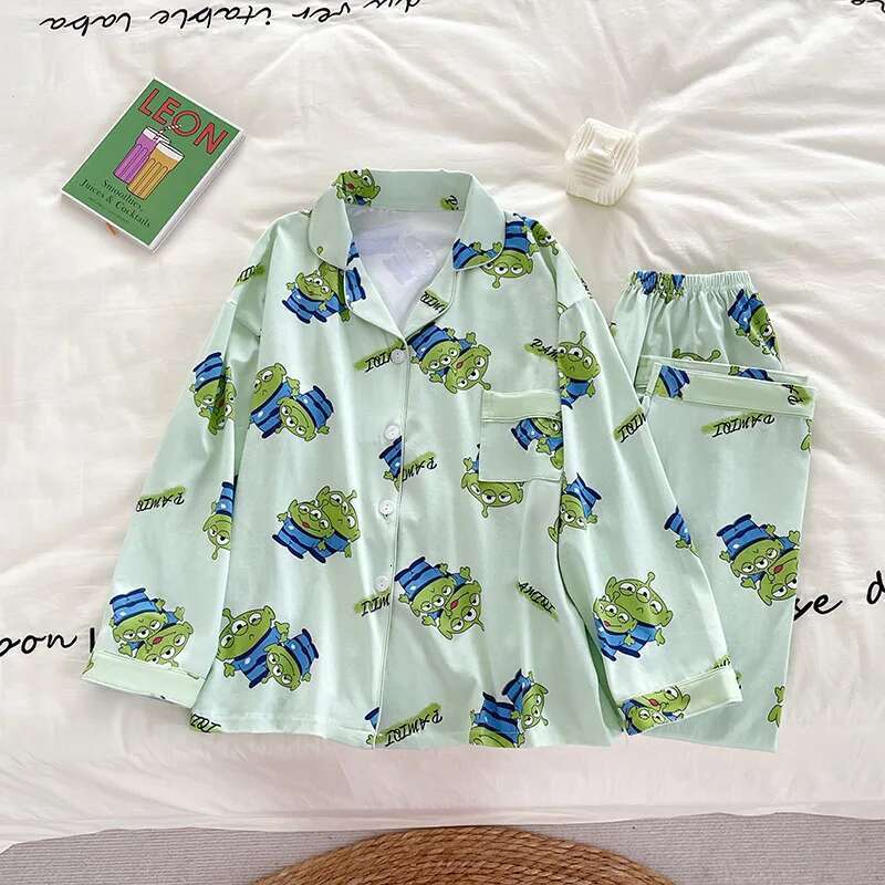 2025 New Cartoon Cute Alien Designer Women's Pamas Set Milk Silk Fabric Autumn Long Sleeve Home Clothes Girls Birthday Gift Pajama Set4