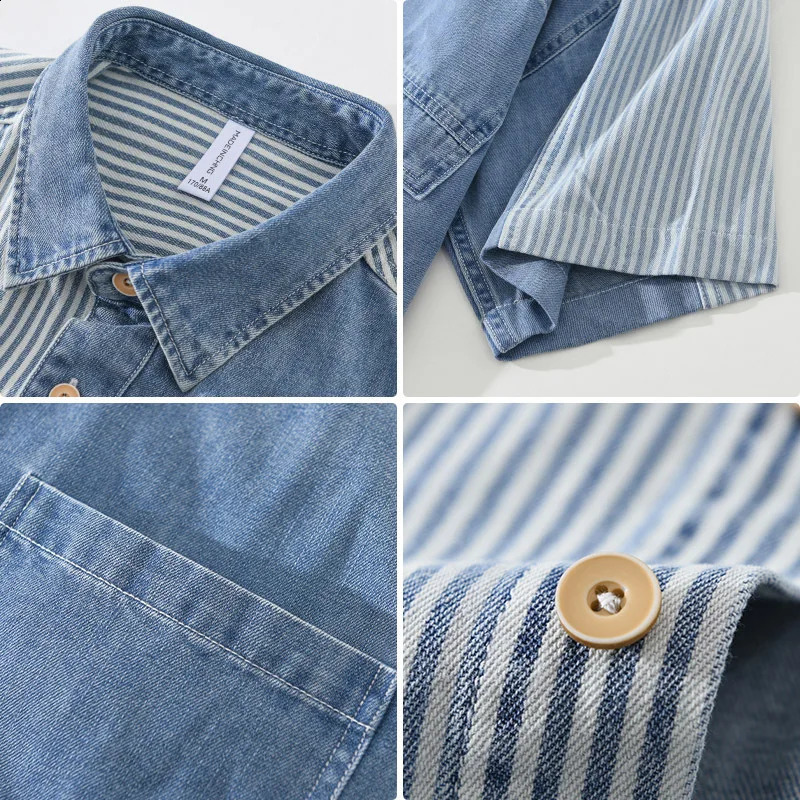 Denim Shirt Man Original Mens Shirts and Blouses Korean Clothes Beach Tiki Hawaiian Short Sleeve Clothing Tshirts 250226