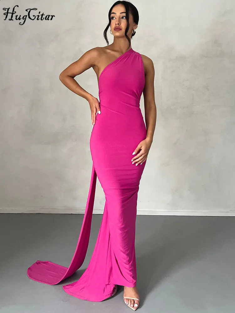 Hugcitar One Shoulder Backless Adjustable Scarf Loop Ruched Sexy Maxi Dress 2025 Women Elegant Y2K Streetwear Festival Outfit 250228