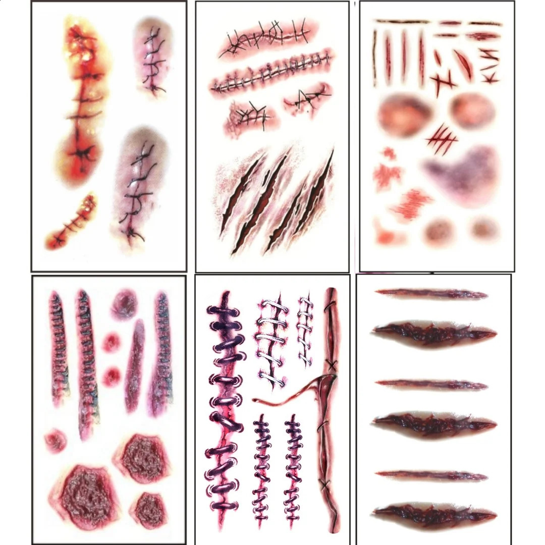 10pcs 3D Scar Tattoos Sticker Horror Realistic Wounds Scab Temporary Tattoo April Fools Day Bloody DIY Makeup Stickers 250219