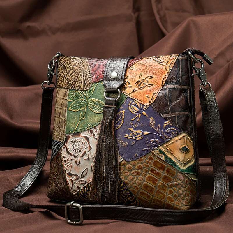 MAHEU Fashionable Women Shoulder Ethnic Style Genuine Crossbody Bags Of Female Ladies Patchwork Leather Sg Bag