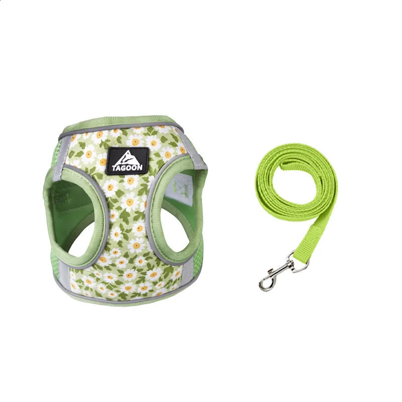 Dog harness with 1.5m leash set no tension dog vest with adjustable reflective breathable daisy print harness for pet puppies 250224