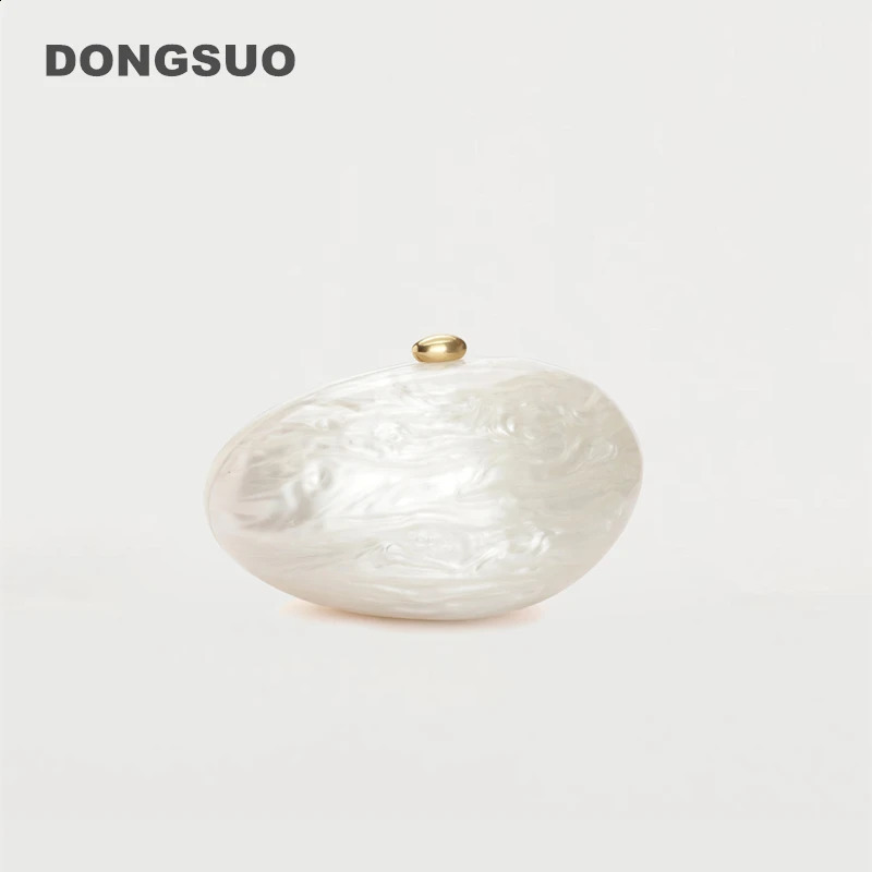 Egg Shell Clutch Bag Acrylic purse women wedding evening party cute ivory pearl color purse handbag summer 250324