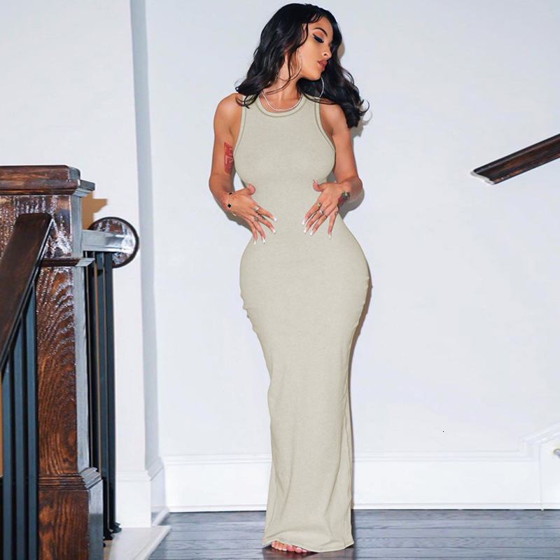 Women's New4 Summer New Fashionable Solid Color Slimming Round Neck Sleeveless Dress