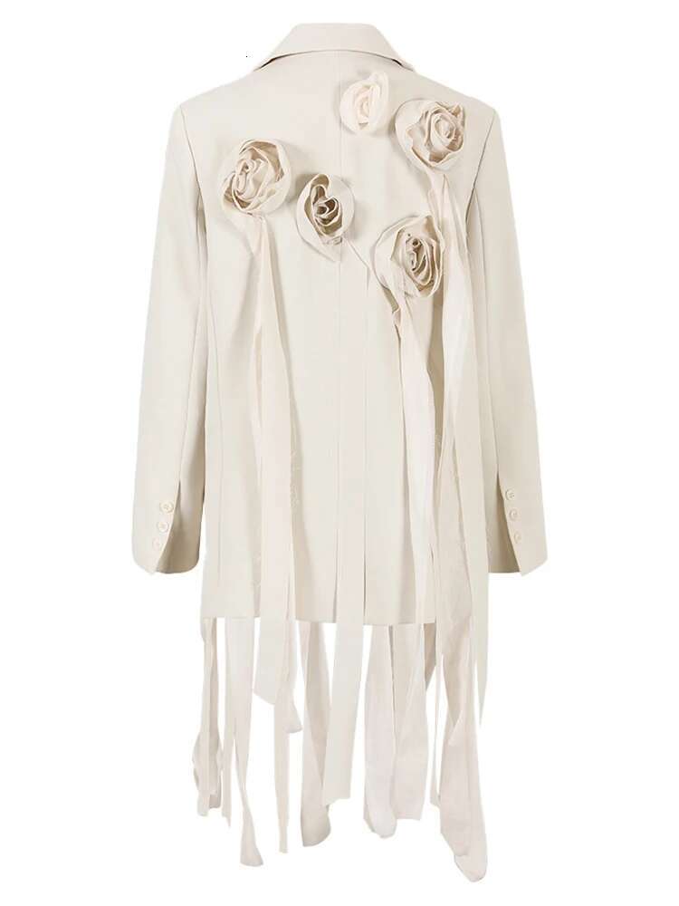 Beige Wer Irregular Blazer Women New Lapel Long Sleeve Loose Fit Jacket Fashion Tide Spring Autumn 2024 Zm542