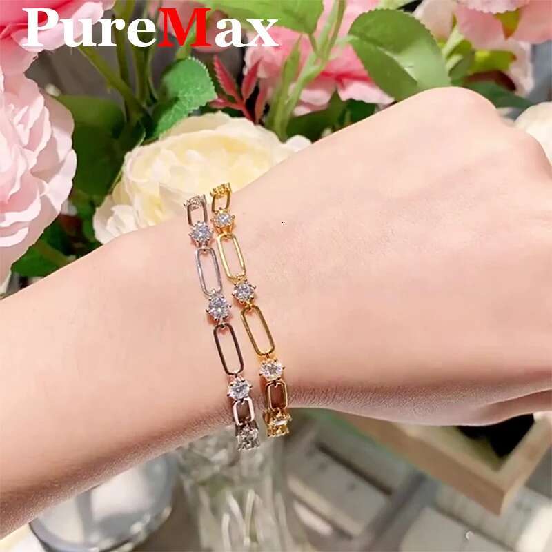 PureMax Premium D Color Moissanite for Women Sterg Sier Gold Plated Paperclip Necklace Fine Jewelry