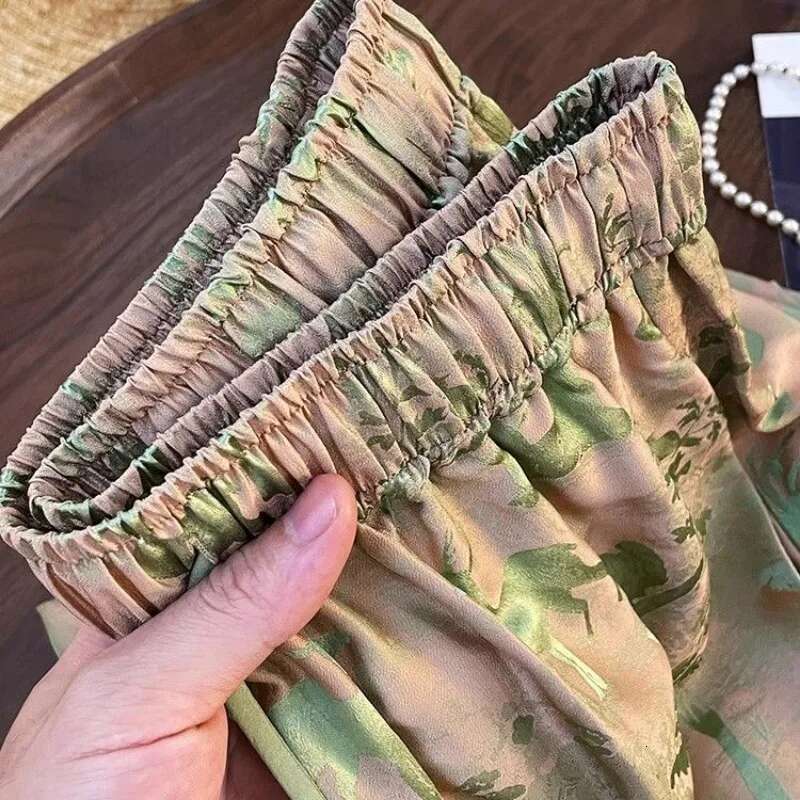 2025 New Women's Printed Pants with Elastic Waist, Full Length, Spring/Summer Casual, Loose, High Street Fashion, Niche Design, Full Style, Popul
