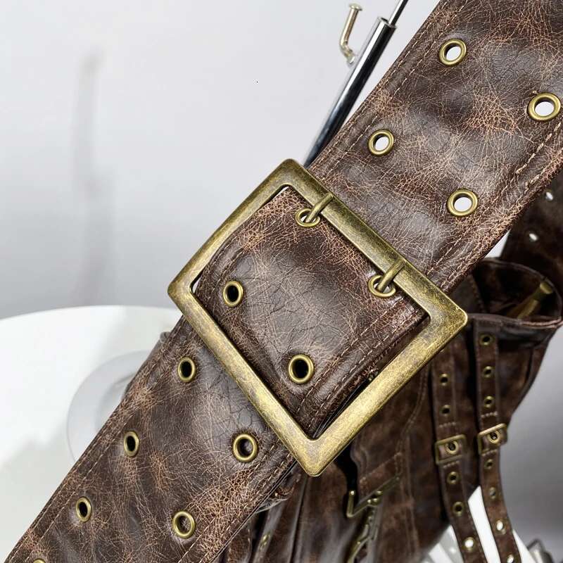 Moto & Biker Bags For Womens Designer Handbags And Purses New In PU Vintage Oil Wax Leather Belt Wide Strap Shoulder