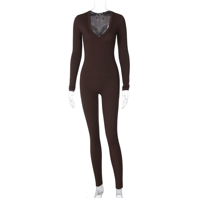 Women's New4 Spring New Fashion Solid Color Slim Fit Sports Long Sleeved Jumpsuit