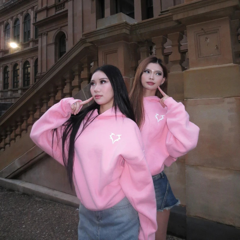 Y2K Valentine Pink Hoodie Harajuku High Street Foam Printing Men Women Streetwear Vintage Trendy Oversized Casual Pullover 250225