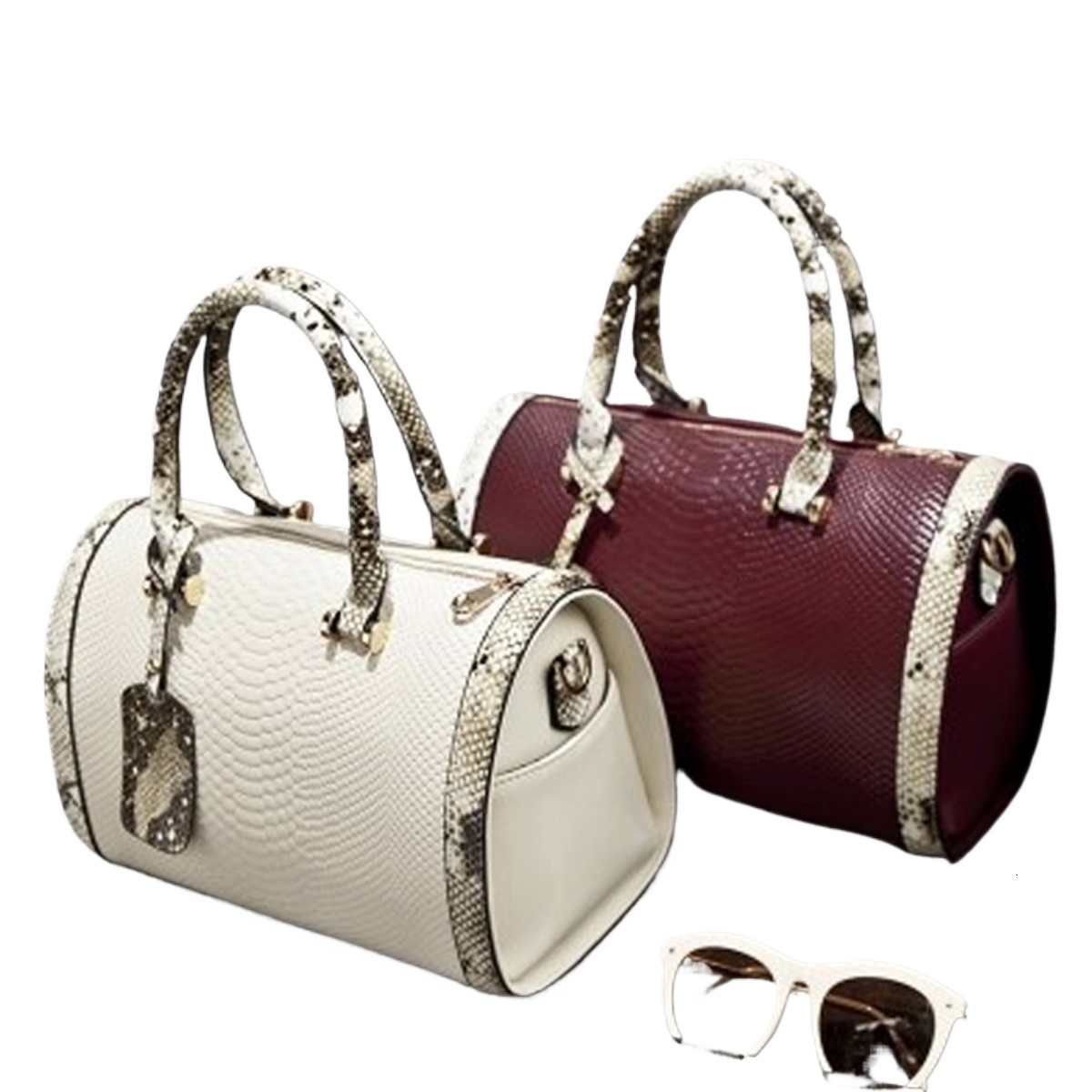 new style New Women's Fashionable Snake Pattern Boston Handbag, Large-Capacity Multi-Compartment Double Handle, Detachable Strap, Can Be Worn On 