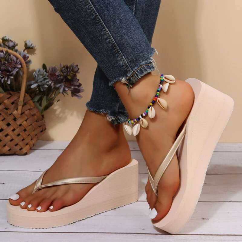 Summer Beach Women's Wedges Flip-ps Lightweight Clip Toe Platform Sandals Woman High Heeled Outdoor Slides Orthopedic Shoes