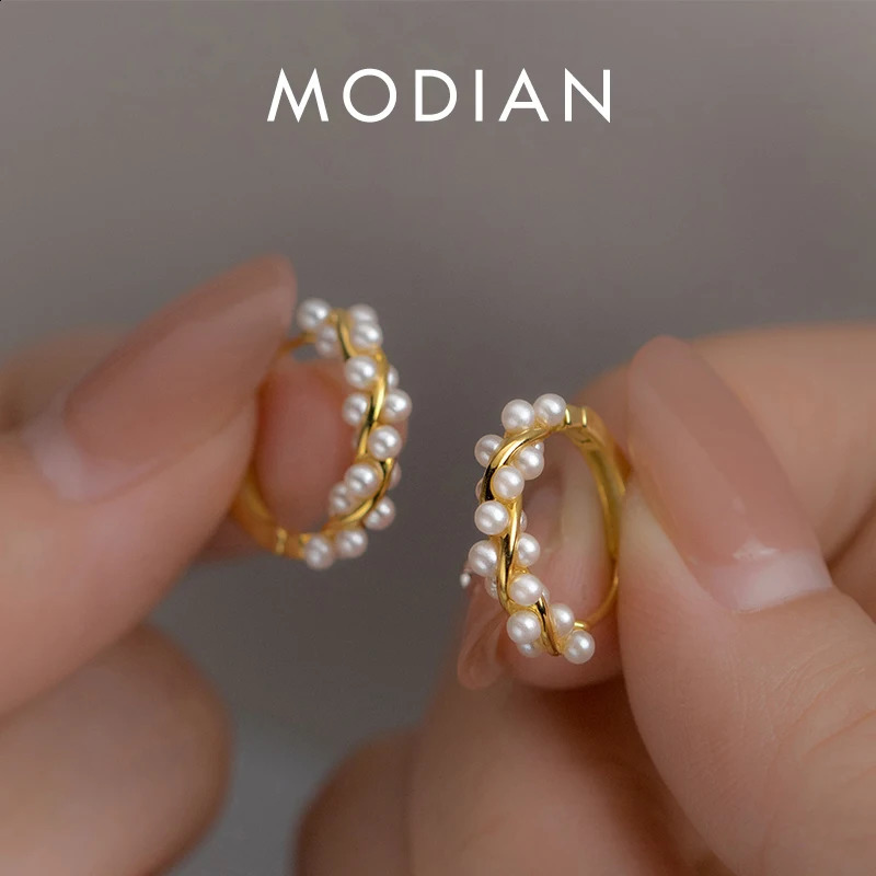 Moidan 925 sterling silver charm diagonal pearl ring earrings fashionable gold ear buckle suitable for womens wedding exquisite jewelry gifts 250228