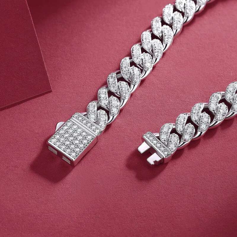 Halaile D Color Full Moissanite S Sterg Sier Bracelet with GRA Hip Hop Cuban Chain Fine Jewelry for Men Women Gift