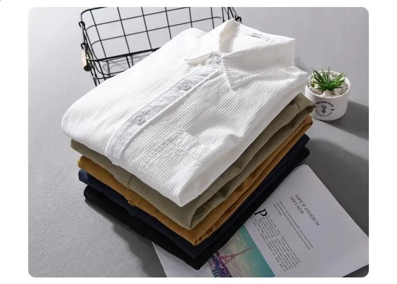 Japanese Men Long-sleeved Shirt Spring and Autumn Simple Trend Solid Color Cardigan Loose Casual and Versatile 250225