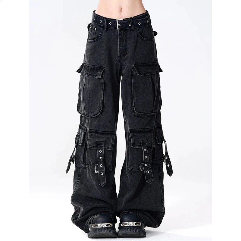 Womens Y2k Japanese streetwear merchandise pants denim pants American retro Gyaru 2000s retro Grunge jeans 250225