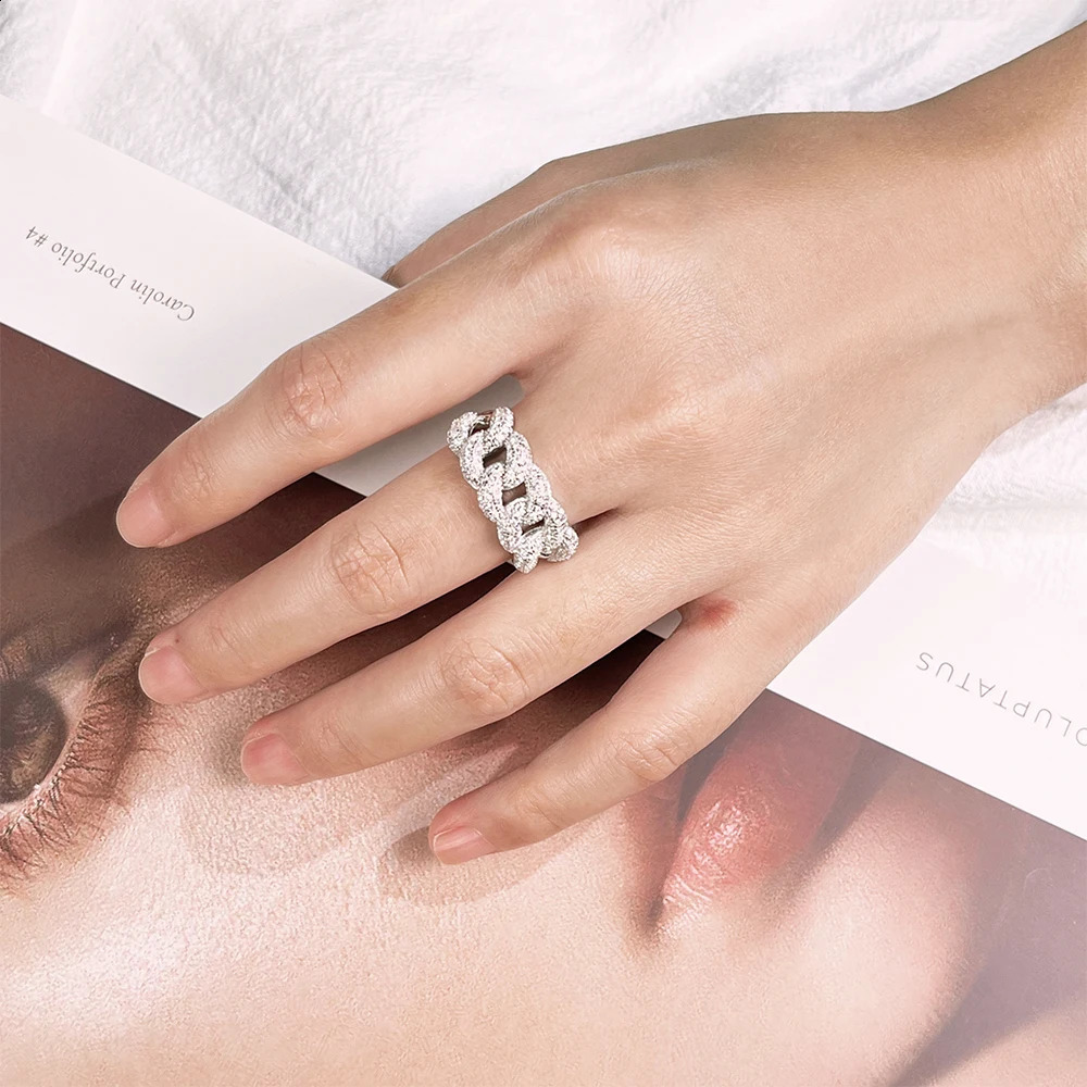 KNOBSPIN 8mm Full Cuban Ring 925 Sterling Sliver Plated 18k Band Hip Hop Ring for Woman Man Sparkling Jewely 250227