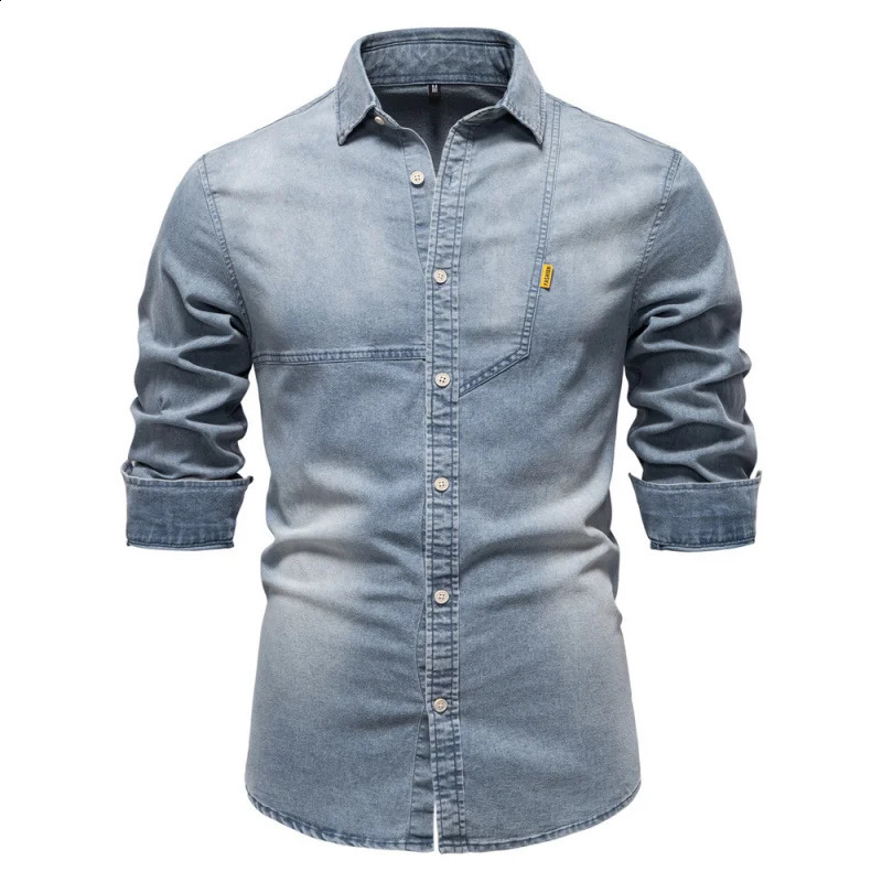 GIOIODenim shirt for men2025Spring HighQuality Solid Color Retro TopFashionable Versatile Long Sleeve Denim Shirt 250226