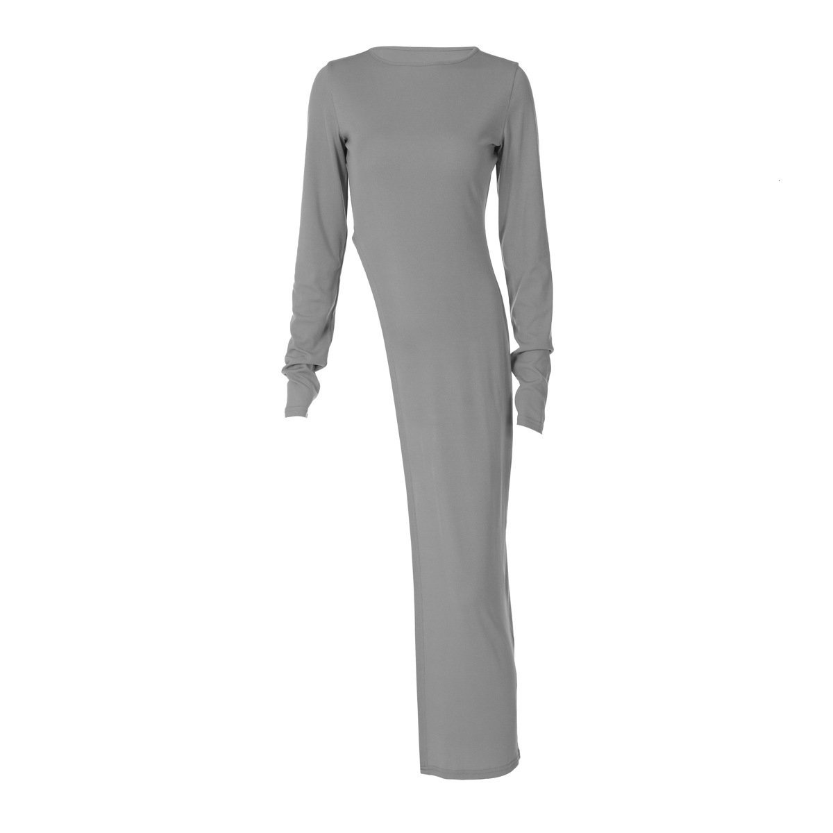 New4 Winter New Women's Fashion Personalized High Slit Round Neck Long Sleeve Sexy Slimming Solid Color Top