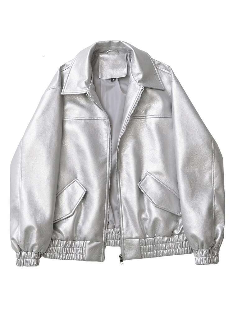 Designer Aigo Streetwear Women Retro Loose Short Pu Faux Leather Jacket Spring Autumn Female Zipper Coat Vintage Moto Biker Outwear
