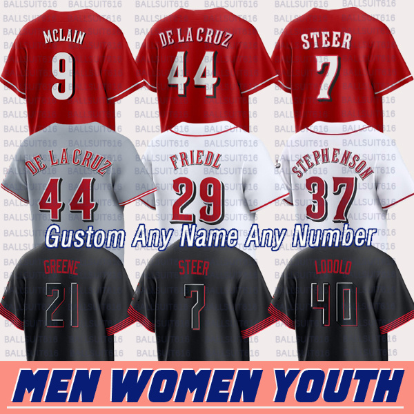 #44 Elly De La Cruz Jersey #29 TJ Friedl Spencer Steer Jersey Hunter Greene Reds Jerseys Tyler Stephenson 40# Lodolo Jersey Matt McLain Custom City Baseball Jerseys