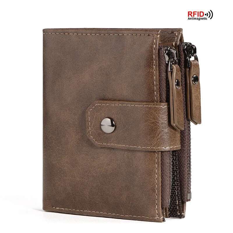 2025 New Men's Designer Coin Wallet RFID Barrier Zipper Retro PU Leather Credit Card Clip Money Bag Wallet