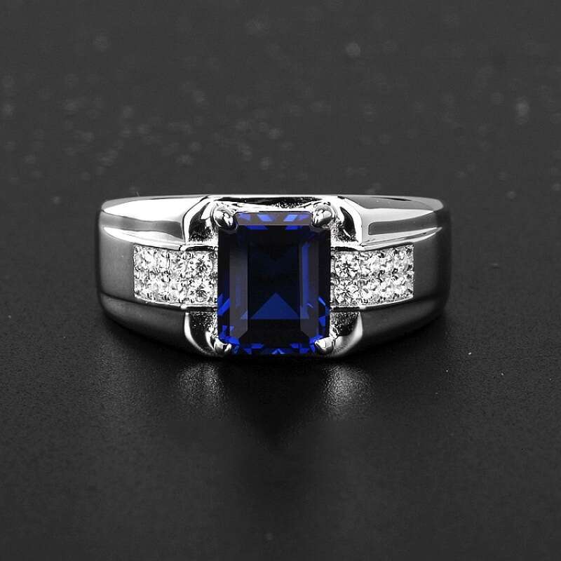 Feiyu Hot Selling Luxury Blue Zircon Crystal Men's Fashion Jewelry Silver Personalized Ring