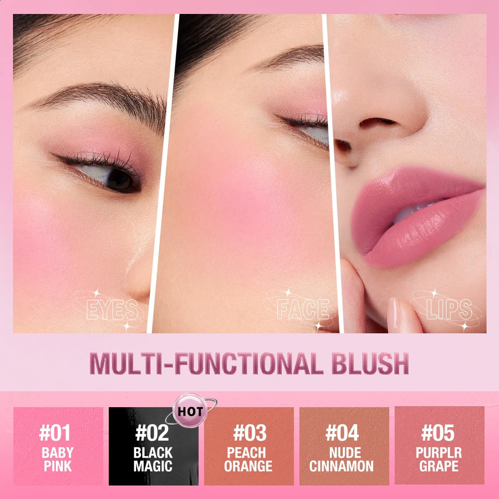 BANXEER Blush Cream Face Blusher 5 Colors Ever-changing Matte Shimmer Waterproof Long-lasting 3 IN 1 Multi-use Blush Face Makeup 250224