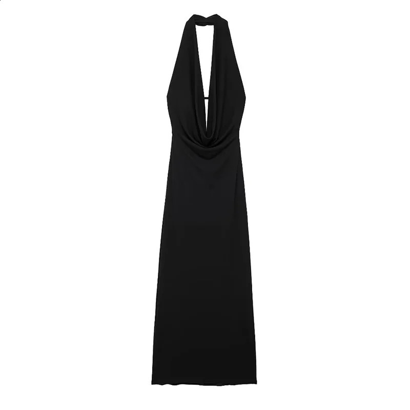 Willshela Women Fashion Solid Pleated Backless Lace Up Midi Dress Vintage Halter V-Neck Female Chic Lady Dresses 250226