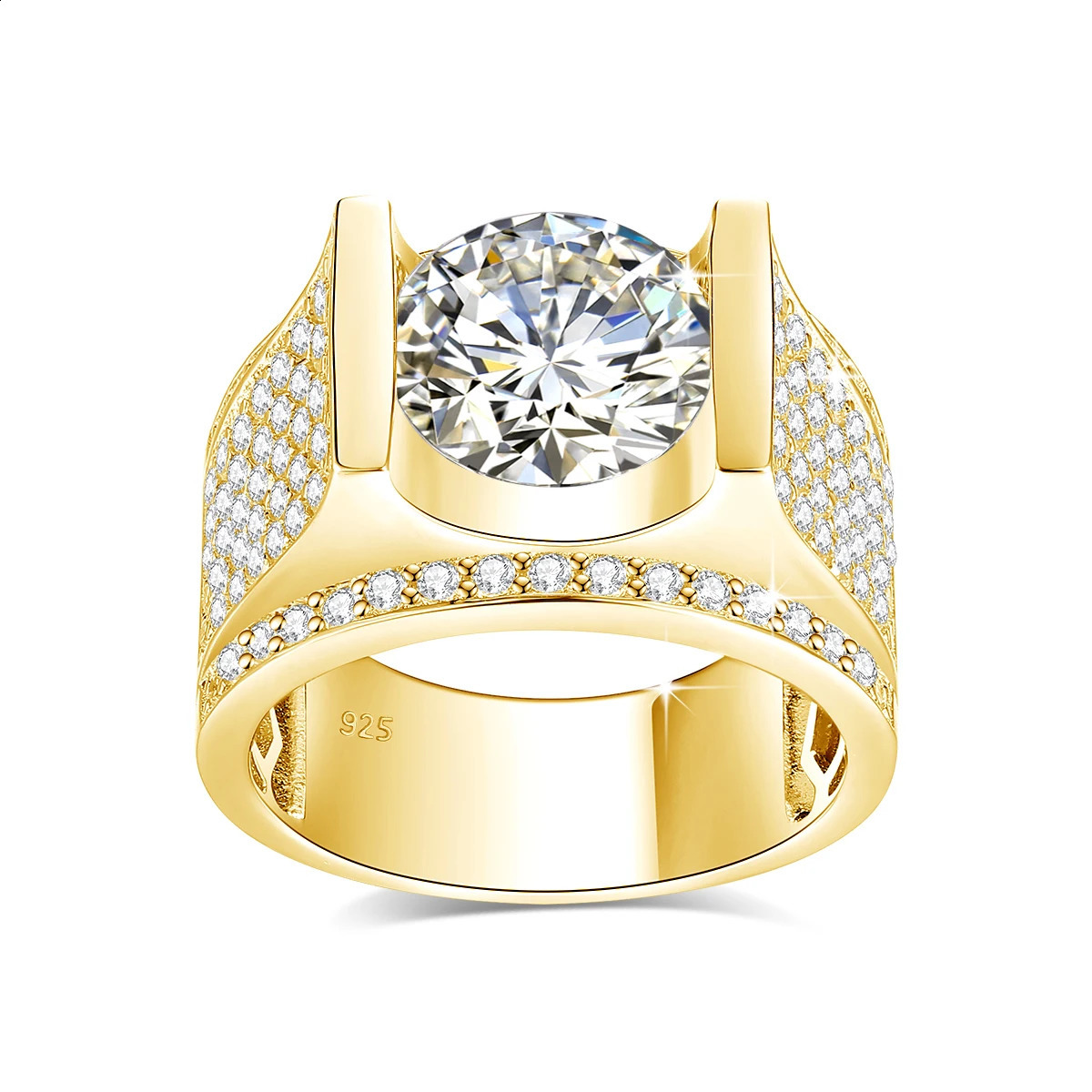 10mm 4ct Ring For Men Gold With Certificate Chunky Hip Hop Jewelry With Stone High Quality Wedding Gift For Male Sale 250227