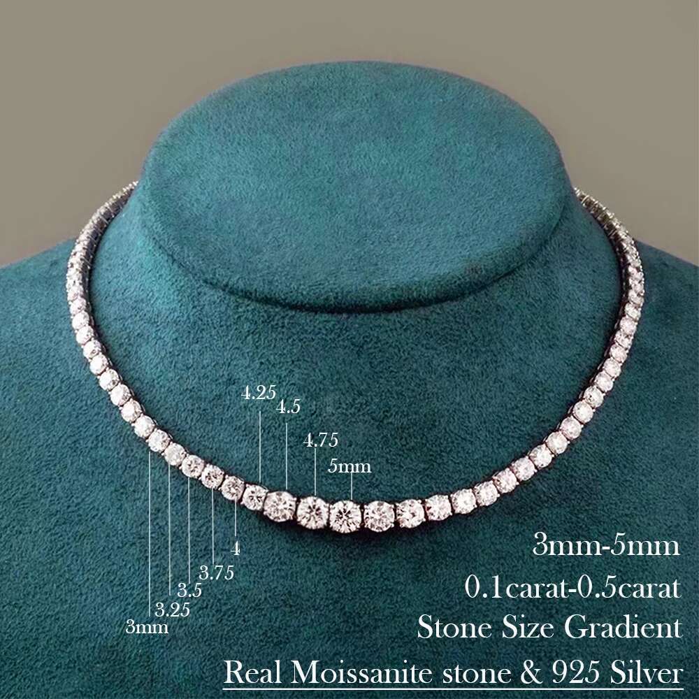 Moissanite Tennis Necklace for Women Gra Certified 100% Sterg Sier 3mm-5mm Size Gradient Dia Neck Chain