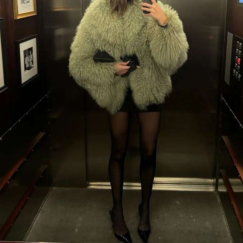 Elegant Faux Fur Jacket For Women Long Sleeve Lapel Loose Fashion Thick Coat 2024 Autumn New Lady Furry Outerwear