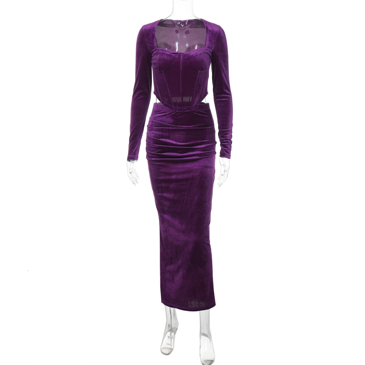 New4 Autumn New Product Fashionable Temperament Sexy Fishbone Long Sleeved Top Slim Fit Split Skirt Set