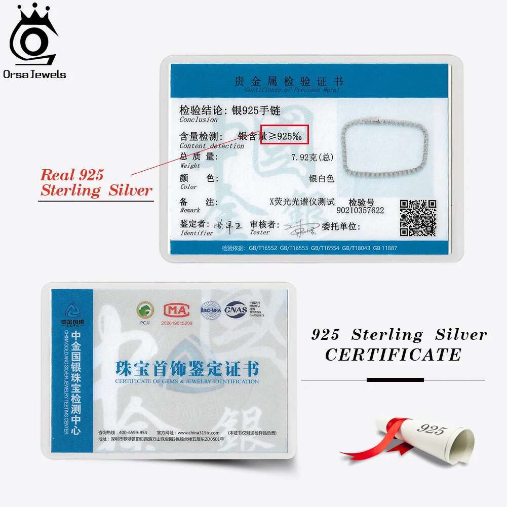 ORSA JEWELS Authentic Sterg Sier Tennis Bracelet Moulding Process Hanmade High-end Hand Chain for Man Woman SB128