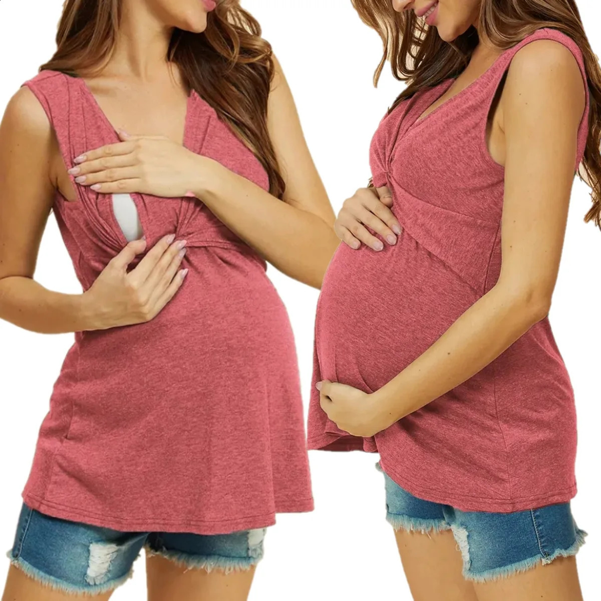 Womens Sleeveless Pure Colour Tops Breastfeeding Nursing Maternity Clothes Pregnant Blouse Maternity Clothes for Pregnant 250228