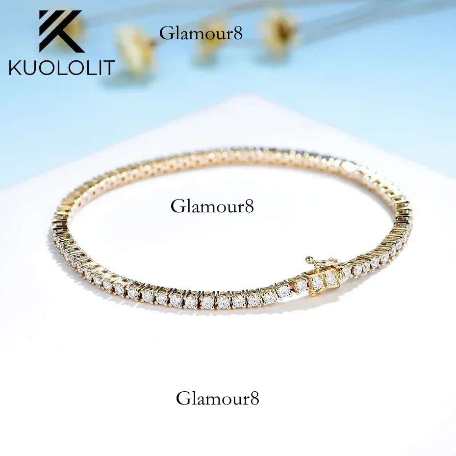 Kuololit Women Solid 14K 10K Yellow Gold GRA Moissanite Tennis Bracelet for Engagement Christmas Gifts