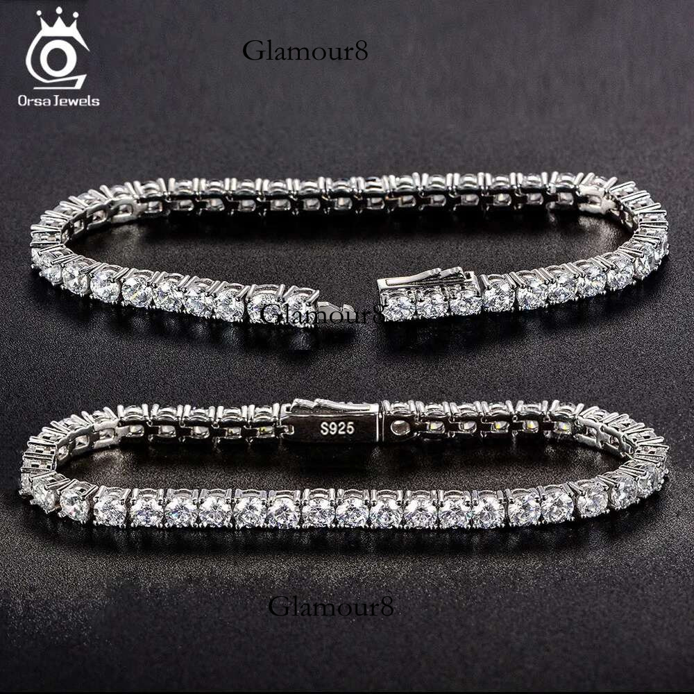 ORSA JEWELS Authentic Sterg Sier Tennis Bracelet Moulding Process Hanmade High-end Hand Chain for Man Woman SB128