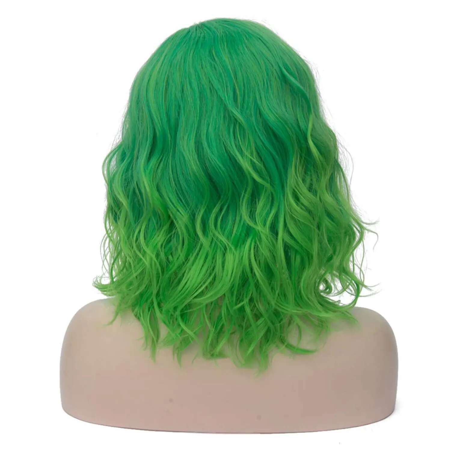 Synthetic Short Curly Bob Wavy Girls Ombre Green 14" Body Wave Shoulder Length Hair Wig Halloween Cosplay Daily Party Wigs