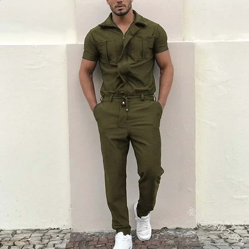 mens jumpsuit casual loose onepiece set fashionable short sleeved Ropa De Hombre 250227