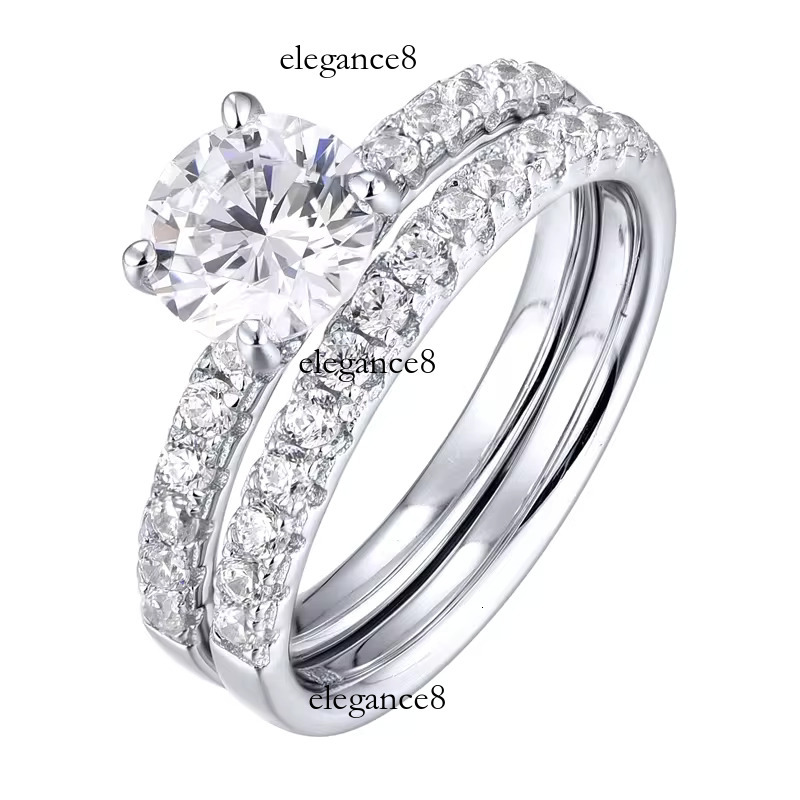 Moissanite Engagement Fine Jewelry Sterg Sier Rhodium Plated Zircon Lovers Wedding Ring Stacking