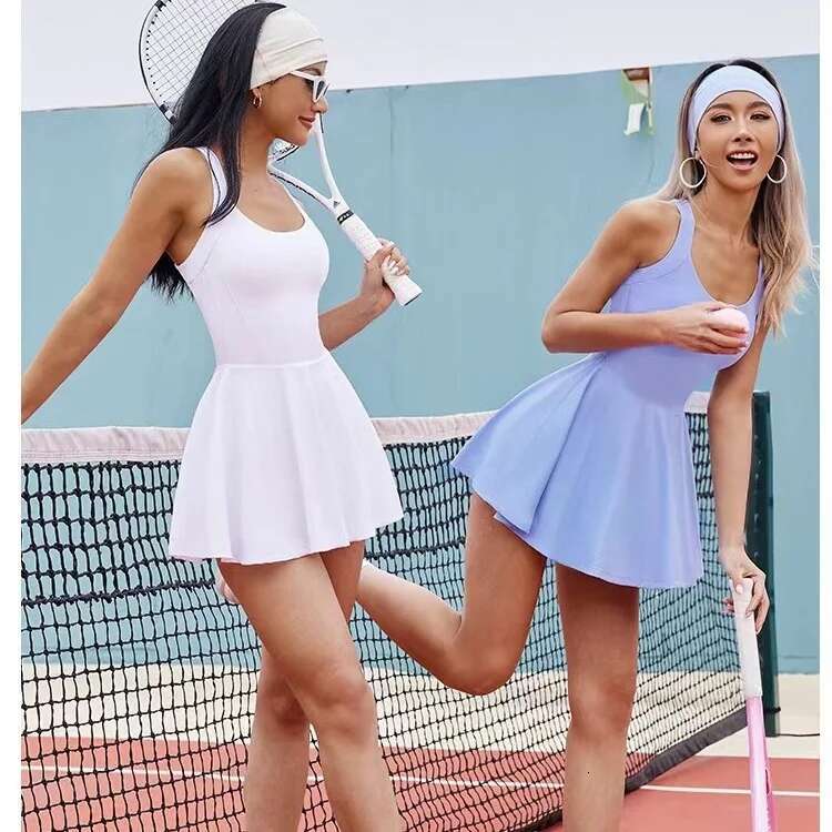 NADNABAO Women Sports Yoga Dresses Sleeveless Sportswear Backless Intersect Hollow Fashion Running Tennis Dress