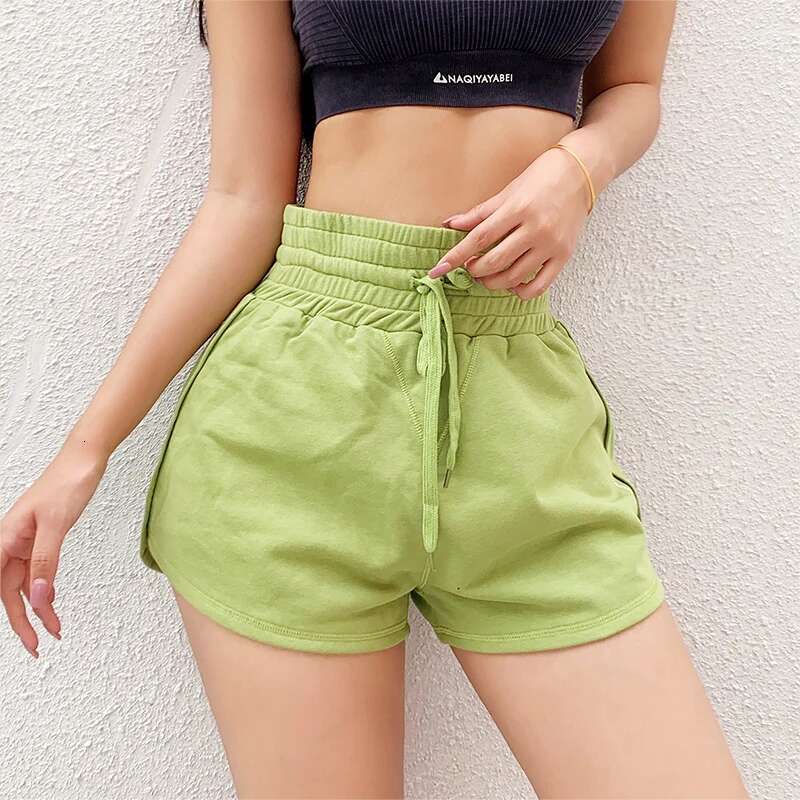 Summer Outdoor Jogging Women's Yoga Drawstring Fiess Shorts Solid Color Pants NAQIYAYABEI