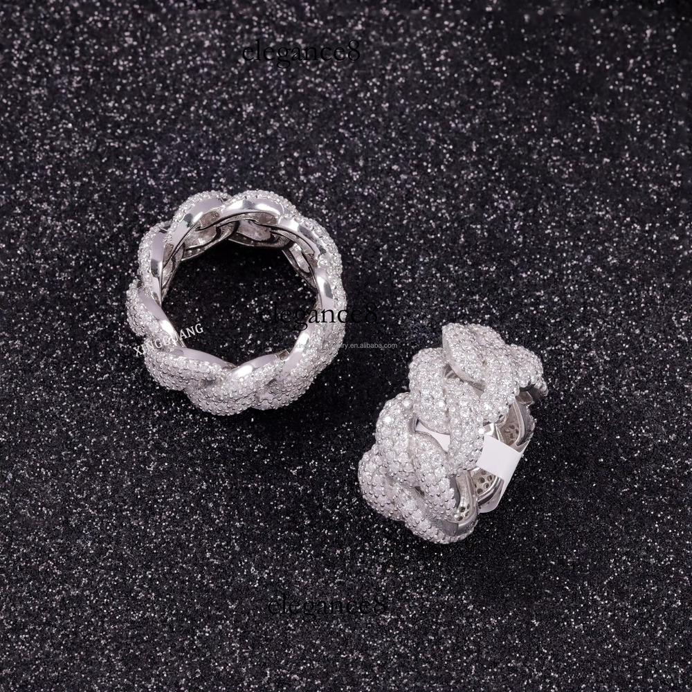 Iced Jewelry Pure Sier Men's Hip Hop VVS Mozambique Cuban Ring