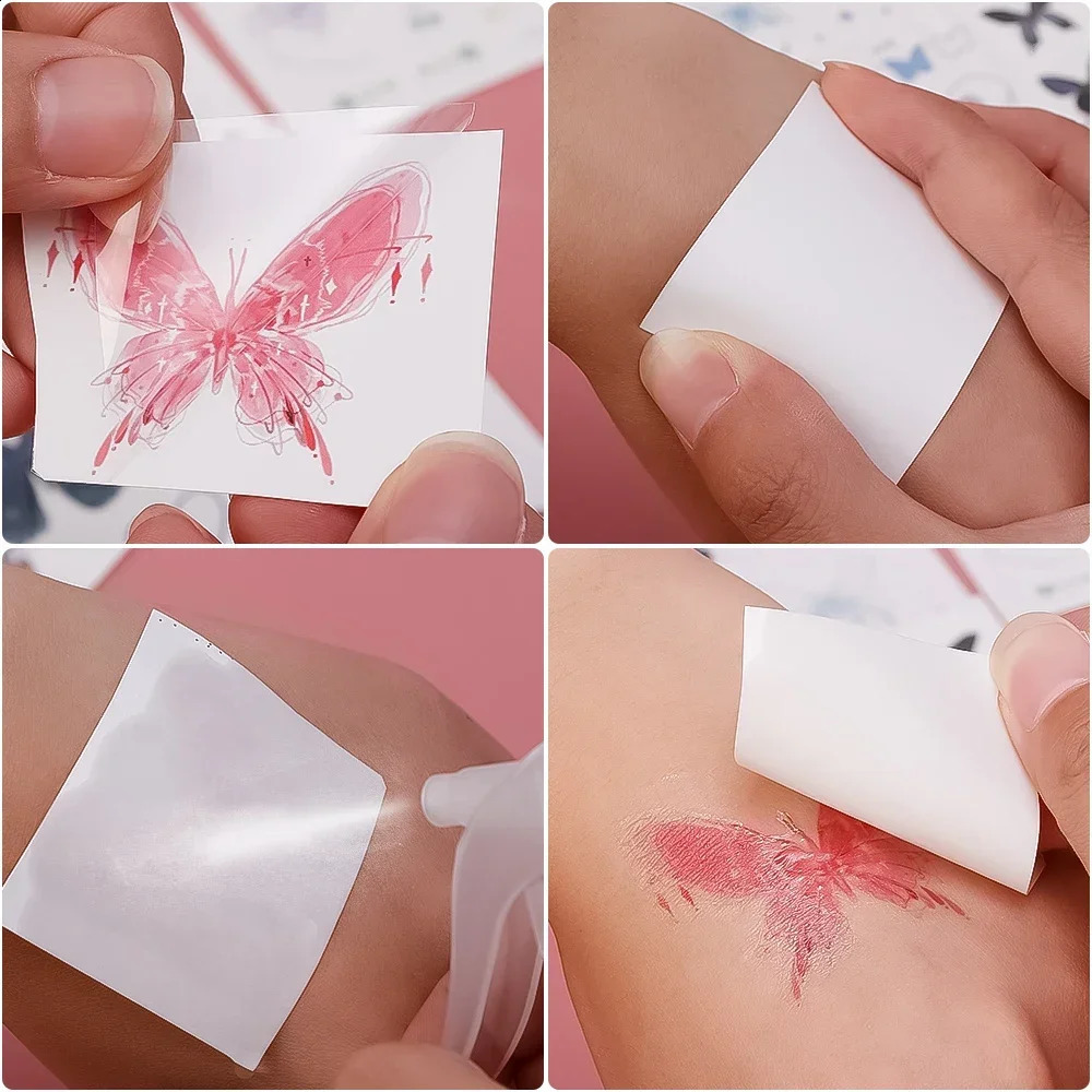 Pink Butterfly Flower Temporary Tattoo Sticker Waterproof Self Adhesive Lasting Body Arts Makeup Tattoos 250219