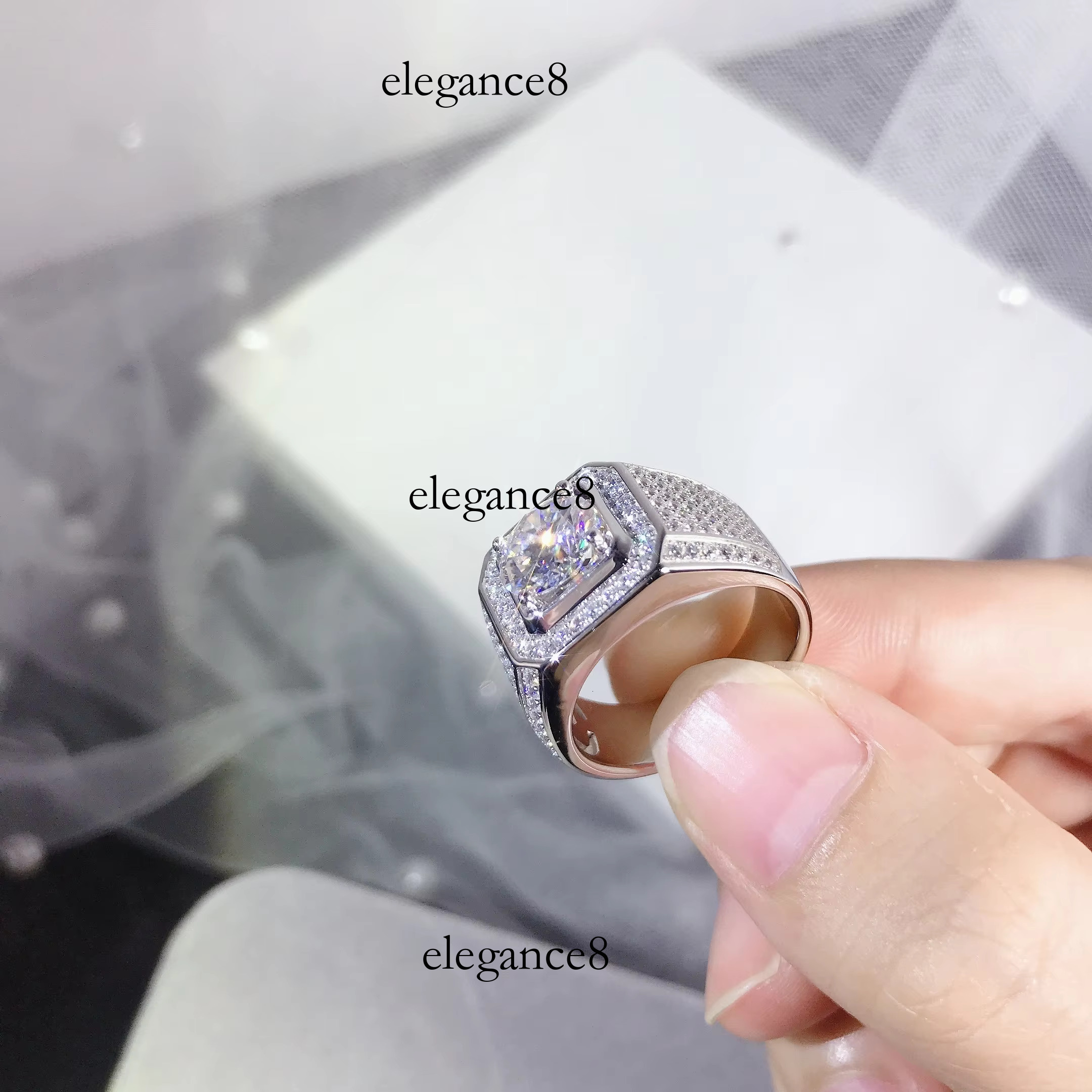 1CT 2CT 3CT 5CT gra vvs men's white gold electroplating ice out Moissanite ring pure sier hip-hop