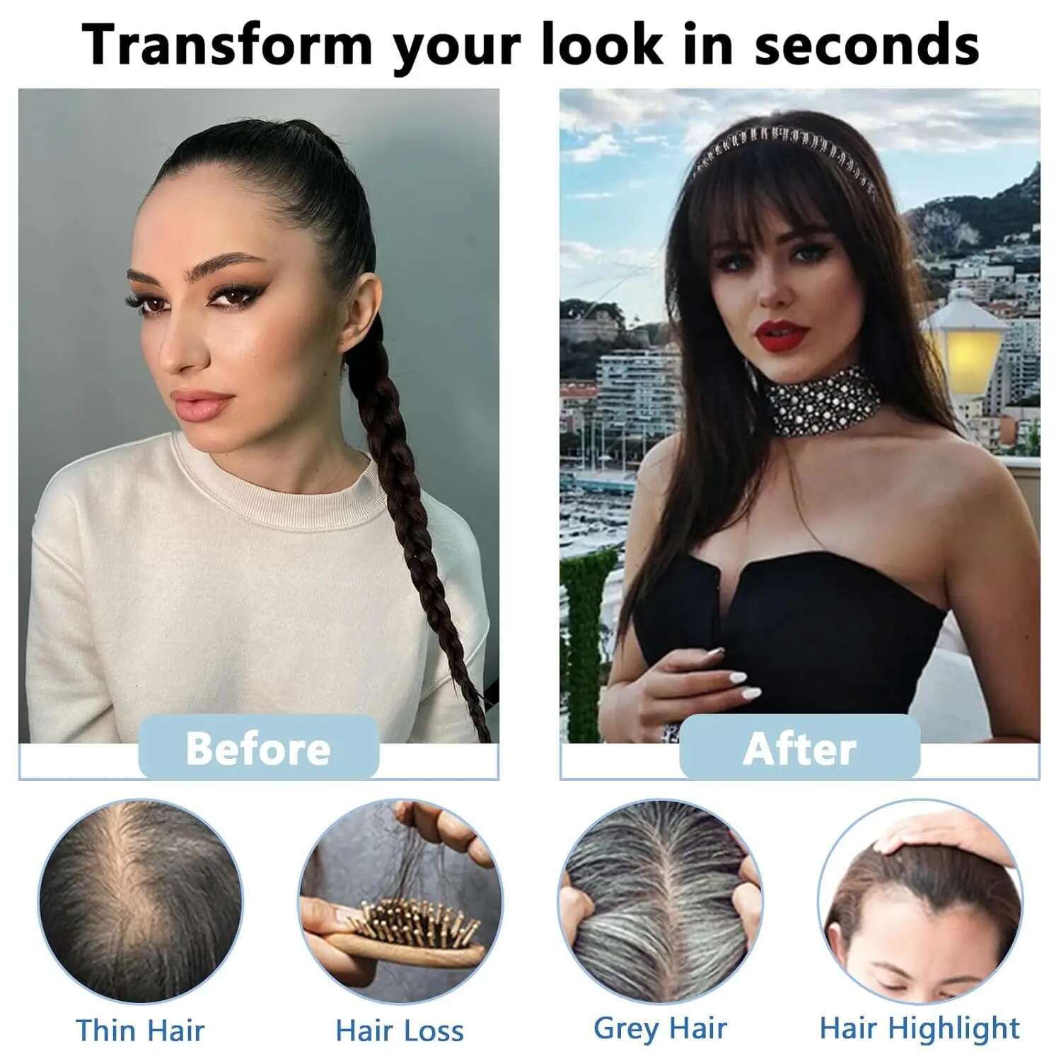 Human Toppers Rhie Women Clip In Bangs With Band Straight Wiglets Hairpiece For Thinning Hair