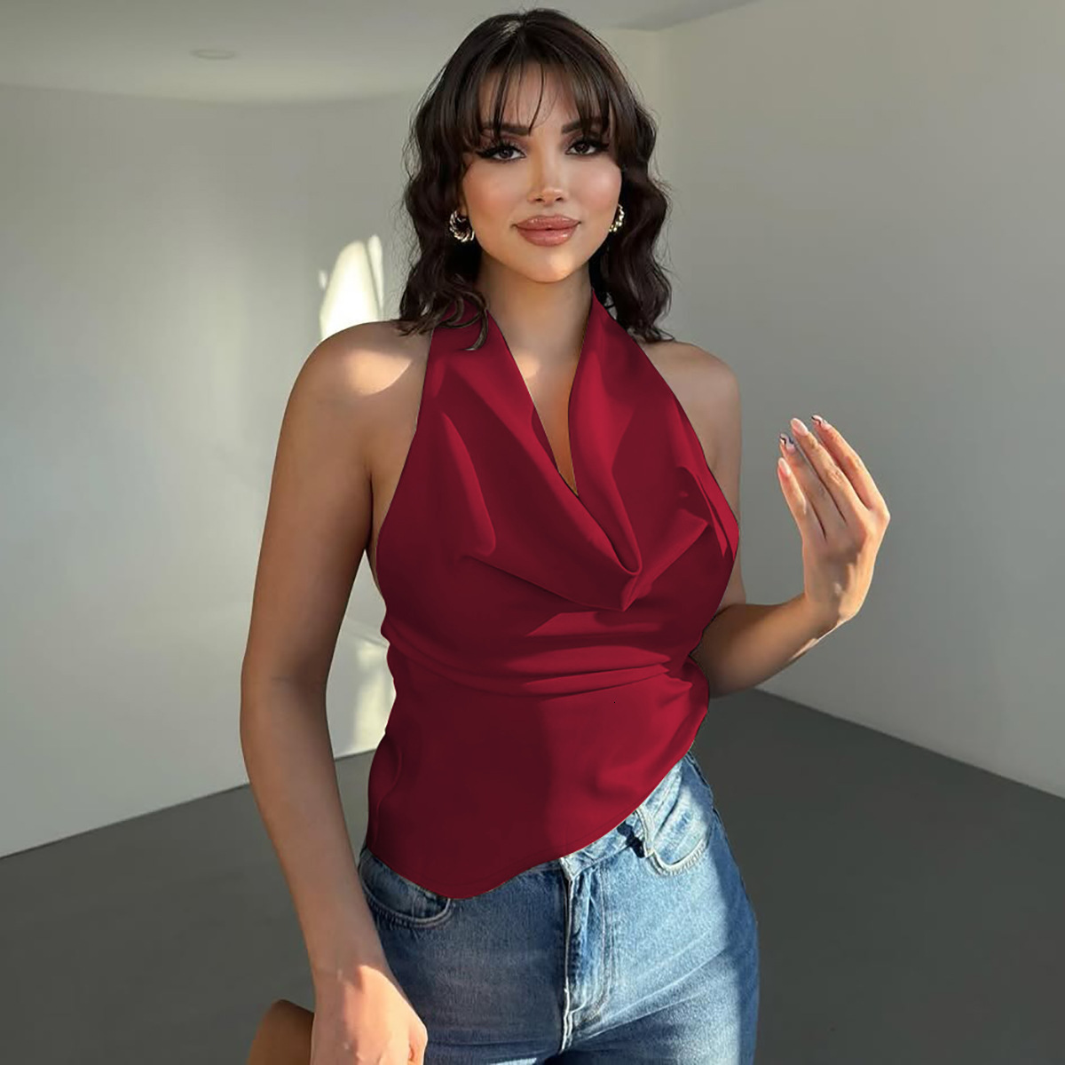 Women's Clothing New5 Spring/Summer New Product Fashionable Spicy Girl Sexy Backless Solid Color Slim Fit Lace Up Strapless Top