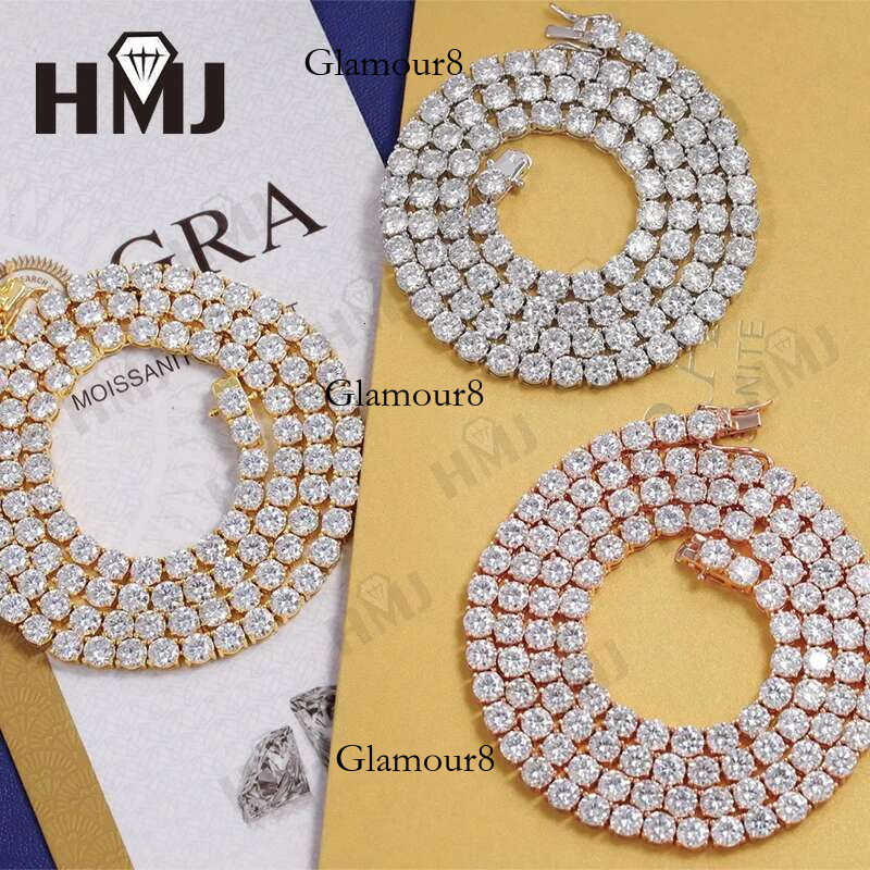 Full Size Sale 2-6.5mm Moissanite Bracelet Necklace For Women Anniversary Sterg Sier Gold Man's Tennis Chain Hippop Fashion