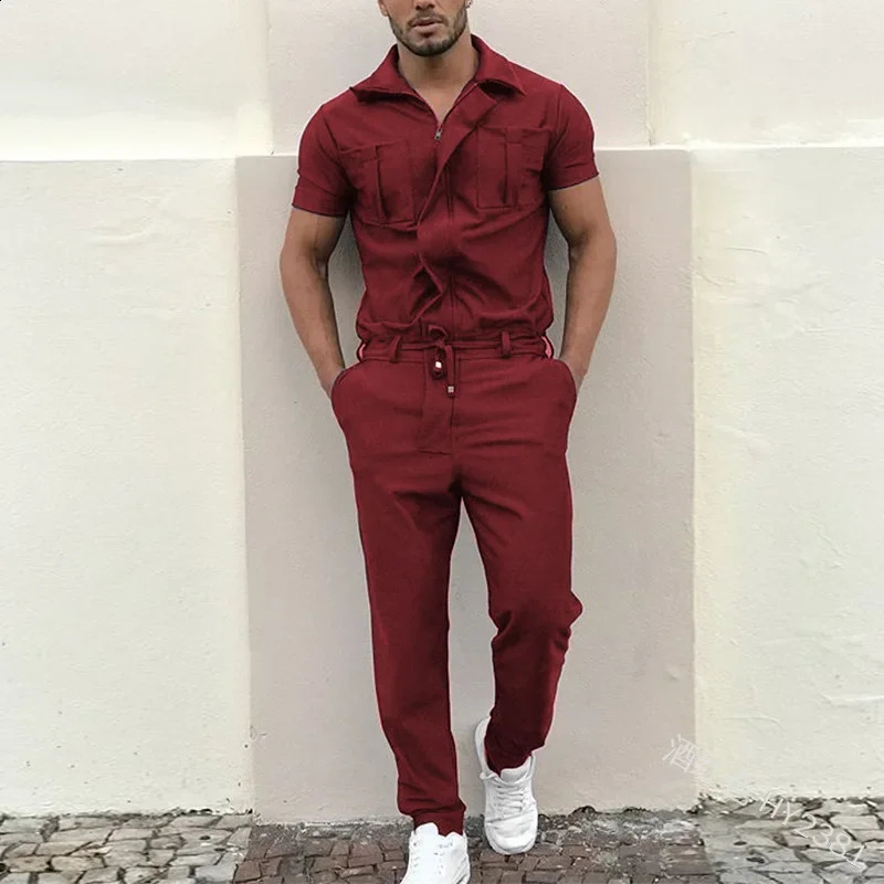 mens jumpsuit casual loose onepiece set fashionable short sleeved Ropa De Hombre 250227