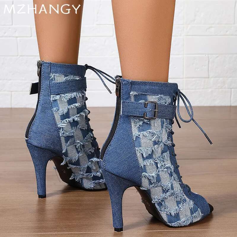 Cowboy Open Women Ankle Cool Boots High Heels Sexy Shoes Pointed Toe Fad Pumps Autumn 2024 Trend Lace Up Dress Botas Mujer